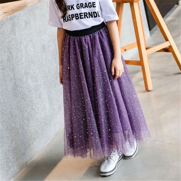 

skirts 2021 fashion girls tutu skirt school kids sequins mesh for teenage girl 5 7 9 11 13 15 years dress tx206, Blue