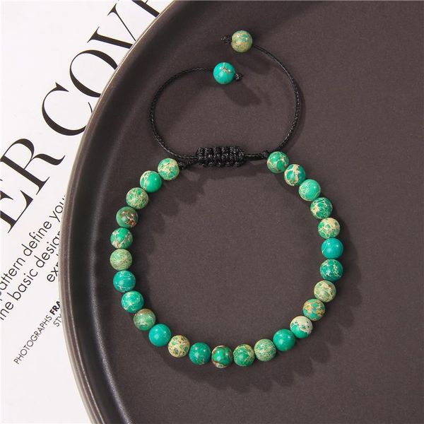 

beaded, strands handmade 6mm round imperial jaspers stone bracelet natural beads buddha prayer braided jewelry for women men, Black