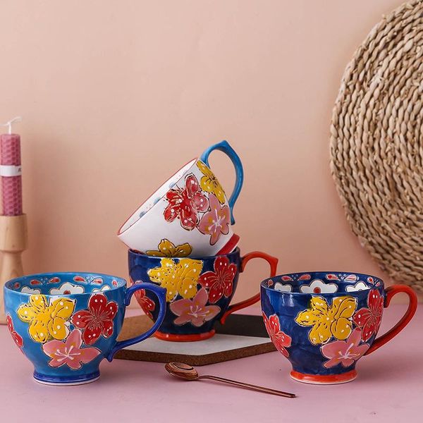 

mugs nordic painted special milk cereal breakfast cup red large-capacity ceramic coffee