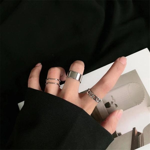 

3pcs/set korea vintage metal chain open rings for women gold silver color wide ring set party jewelry gifts cluster, Golden;silver