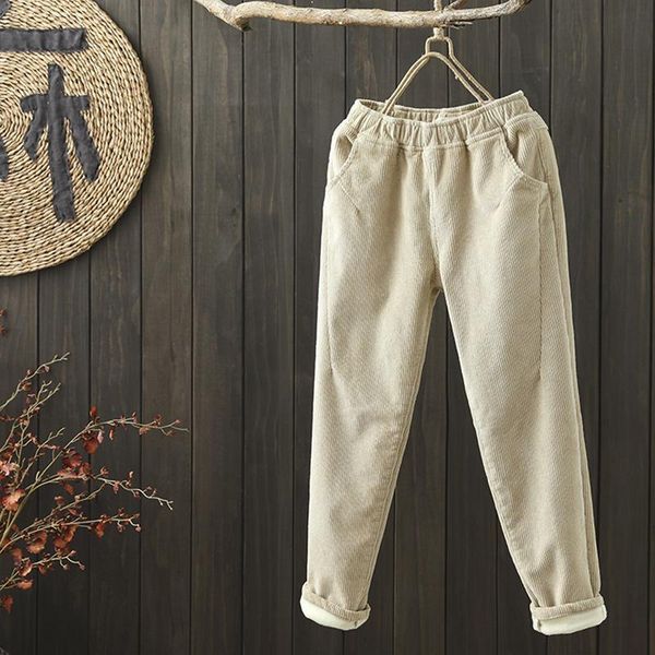 

women's pants & capris thick winter women long trousers warm sweatpants plus size 3xl elastic waist velvet corduroy harem hk193, Black;white