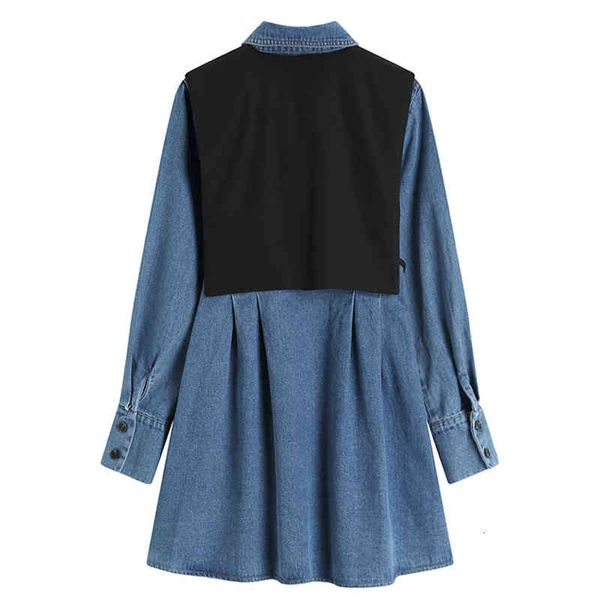 

casual dresses [eam] women irregular bandage blue denim dress turn-down collar long sleeve loose fashion spring autumn 2022 1dd3300 e513, Black;gray