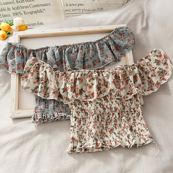 

women's blouses & shirts print flower blusas mujer de moda 2021 blouse short shirt summer bandage folds, White
