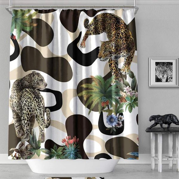 

shower curtains fabric curtain,71x71inch,leopard print curtain waterproof, machine washable,hooks included,original design hand