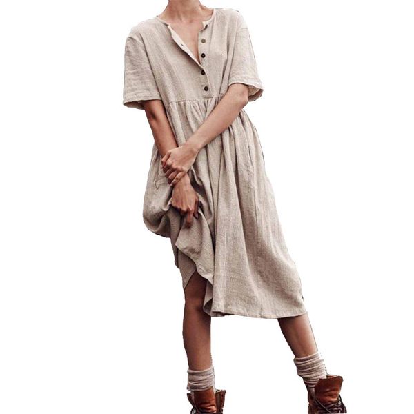 

designer solid color short sleeve linen blend dresses big dress female clothing summer womens, Black;gray