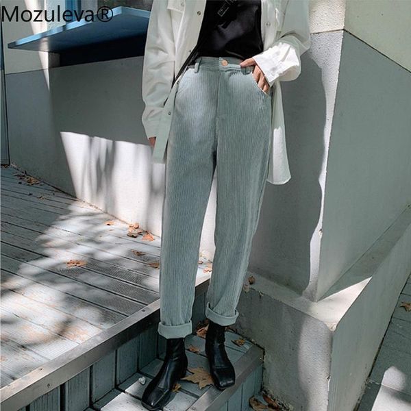 

women's pants & capris mozuleva spring autumn women corduroy fashion high waist female straight streetwear trousers 2021, Black;white