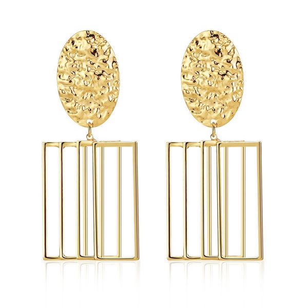 

geometric irregular oval piece copper plating real gold fashion ol earrings hollowed out minimalist high-grade female earrings, Silver