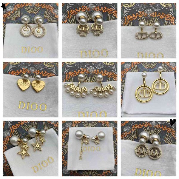 

design jewelry family new classic pearl diamond earrings women's letter fashion advanced sense high version earrings, Silver