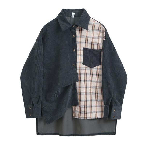 

women's jackets vintage patchwhork plaid corduroy jacket women long sleeve oversized coats casual basic outwear jaqueta feminina, Black;brown