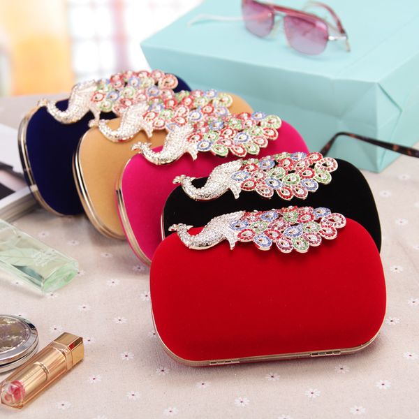 

fashion elegant peacock crystal clutch bags for women colorful diamond evening bag purse female wedding party handbag zd1155