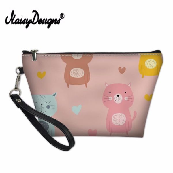 

noisydesigns pu cosmetic wash bag designer cat pattern make up cases women functional tote handbags coin pouch for travel ladies bags &