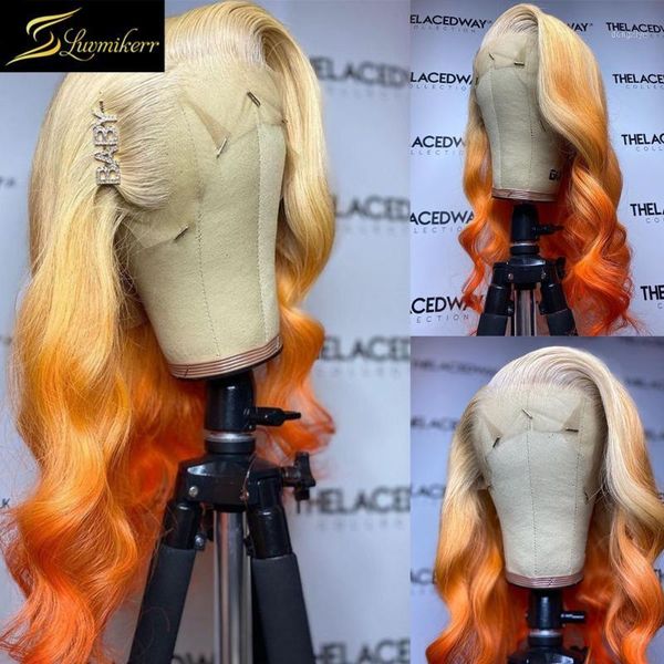 

body wave hd transparent ombre 613 blonde full orange ginger 13x6 lace front human hair wigs yellow pre plucked wig frontal glue1, Black;brown