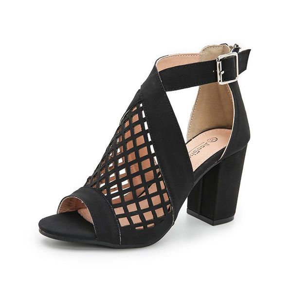 

dress shoes luxury women sandals 2021 high heels hollow out peep toe zipper wedding party brand fashion for lady plus size, Black