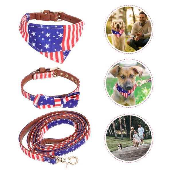 Colares de gato leads 1 conjunto suprimentos de animais de estimação American Flag Patternd Design Collar Follar Pulling Rope