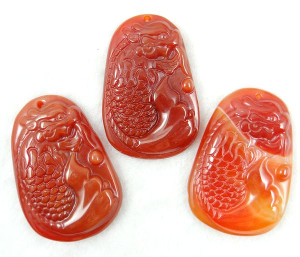 

natural gem onyx stone quartz crystal red marine chalcedony stone carved dragon pendant for diy jewelry making necklace 3pcs, Silver