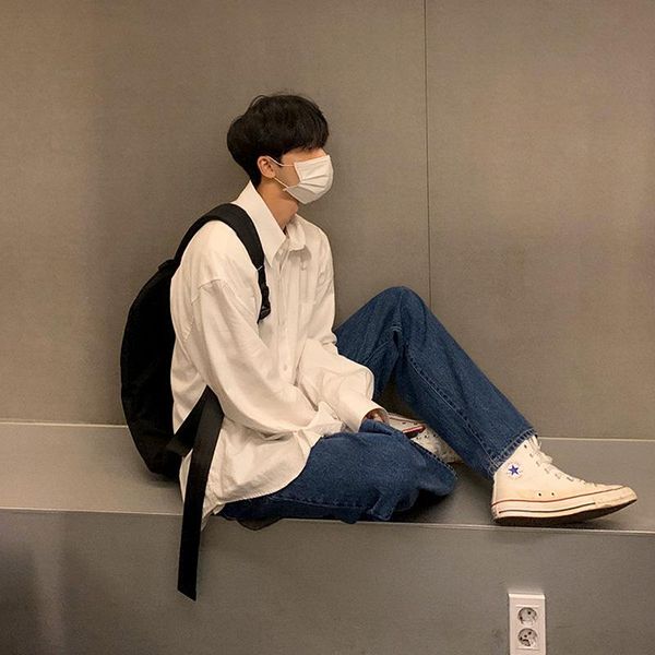 

europe, america, japan and south korea men's han feng white shirt contracted daily casual loose go with coat shirts, White;black