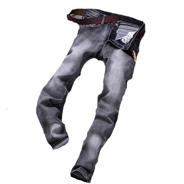 

men's jeans fashion all-match slim straight smoky gray, Blue