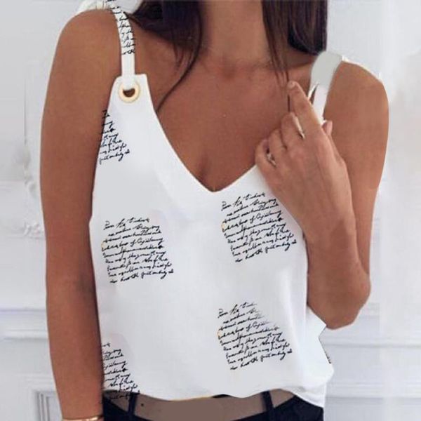 

women's tanks & camis v neck sleeveless vest summer tank women fashion print tshirt female casual camisole off shoulder ladies, White