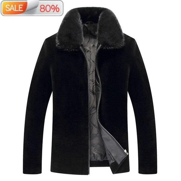 

men's leather & faux winter jacket sheep shearing coat luxury natural wool coats men real collar jackets 33 nd731, Black