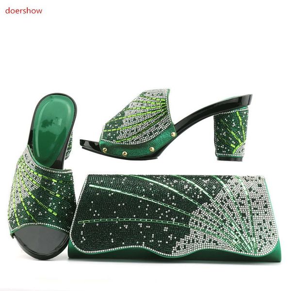 

doershow blue shoes and bag set in italy 2021 italian matching decorated with rhinestone nigerian shoe pan1-8 dress, Black