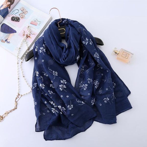 

scarves 2021 women plain cotton hijab scarf gold foil print scarfs lady floral foulard shawls wraps muslim headband pashmina, Blue;gray