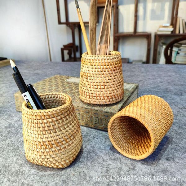 

storage baskets vietnam rattan hand-woven tea container set accessories box pen holder
