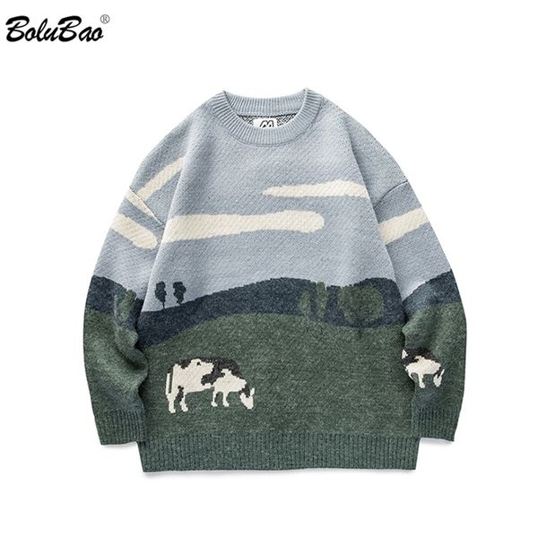 BOLUBAO Cows Prairie Vintage Coreano Fashions Maglione Mens Inverno Pullover Casual Harajuku Maschio 210909