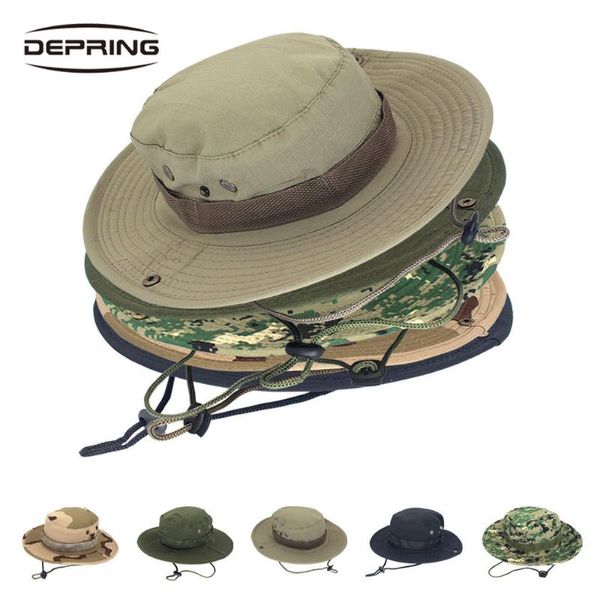 Açık Şapkalar Savaş Kamuflaj Şapka Askeri Boonie Bush Orman Güneş Yürüyüş Balıkçılık Avcılık Caps Erkekler Beanies Için