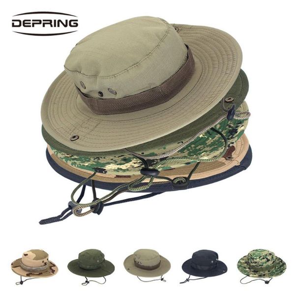 Chapéus ao ar livre Combat Camuflagem Chapéu Militar Boonie Bush Jungle Sun Caminhada Pesca Caça Caçadores para Homens Goenies