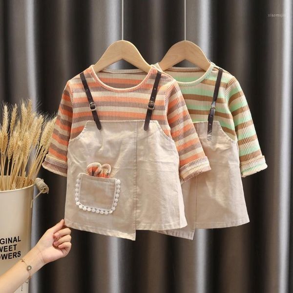 

girl's dresses female baby spring tide girls foreign style 2 straps fake two pieces of little girl clothes, Red;yellow