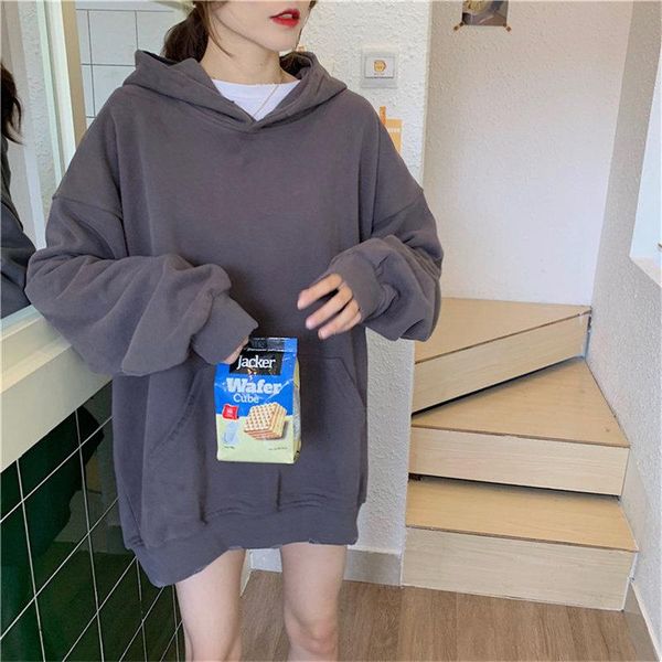 

women's hoodies & sweatshirts sweet autumn hooded thicken female simple cotton fashion casual students brief loose pullovers all-match, Black