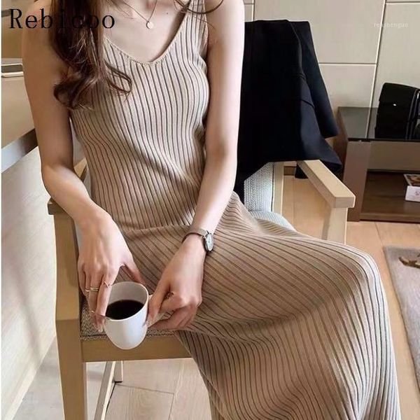 

women spaghetti strap dresses split v-neck knitted dress elegant ladies sleeveless bodycon robe vestidos casual, Black;gray