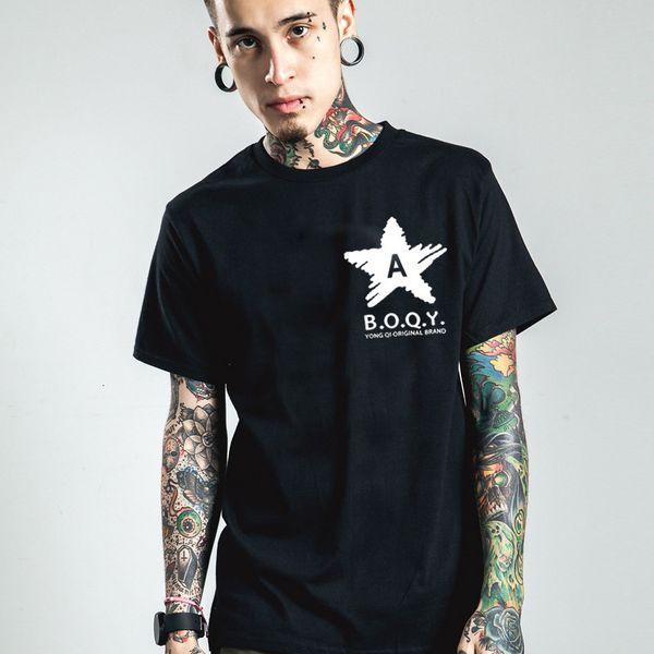 

men's t-shirts summer short-sleeved t-shirt cotton korean version of the body shirt five-pointed star half-sleeved clothes x043, White;black