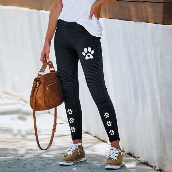 

women dog pencil pants cotton trousers 2021 pocket slim jeggings denim plus size 5xl women's & capris, Black;white