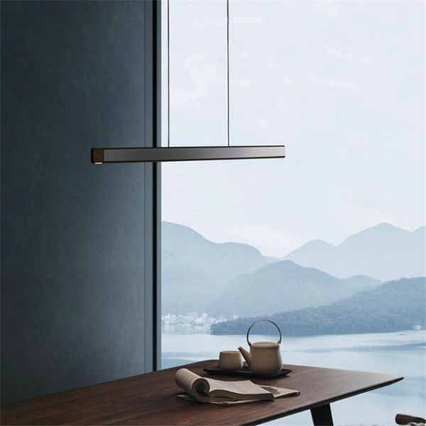 

modern long wood led pendant iights lighting nordic minimalist aluminum simple lamp restaurant bedroom decor luminarie lamps