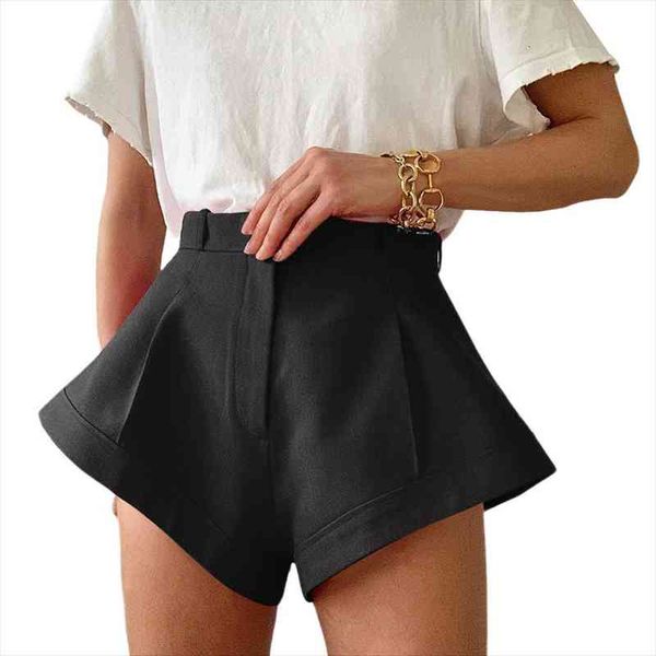 

high waist girls summer women shorts wide leg zipper fly flare solid cut bottoms, White;black