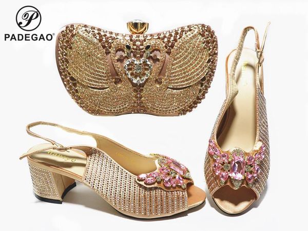 

dress shoes 2021 champagne color mature style african women and bag to match set high heels party for wedding, Black