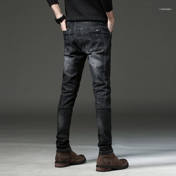 

men's jeans mens black 2021 fashion men casual slim skinny straight biker elasticity feet waist long trousers 7221, Blue