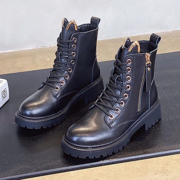 

boots women's 2021 genuine leather black ankle zipper for women fashion gothic shoes female