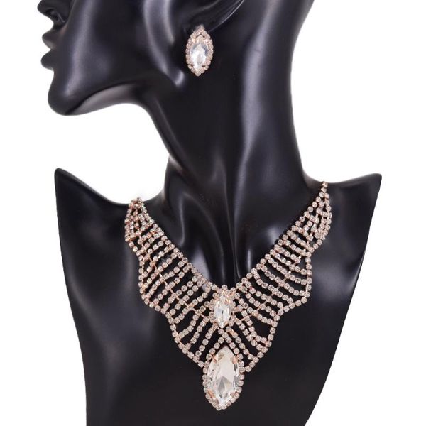 

party favor cuier women's exquisite jewelry set wedding bride bridesmaid crystal rhinestone stud earrings and v necklace pendant gift