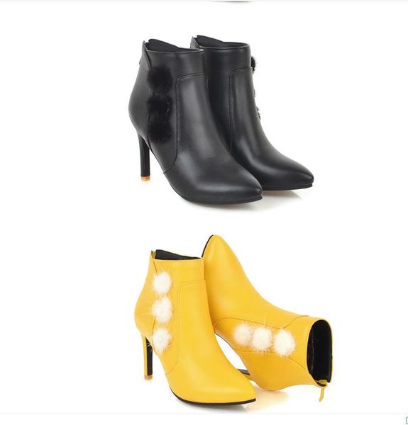 

women's boots in winter high fine heel pointed end keep warm non-slip@71, Black