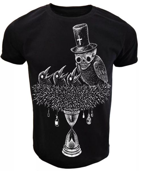 

skull raven shirt mens womens gothic birds raven skeleton undead, White;black