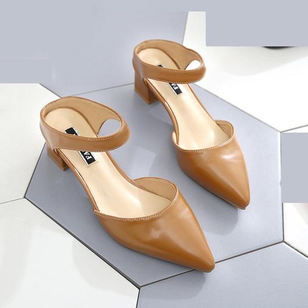 

slippers pointed toe block heel 4.5cm mules talons feminino pu leather for women office ladies elegant backless shoes chaussure, Black