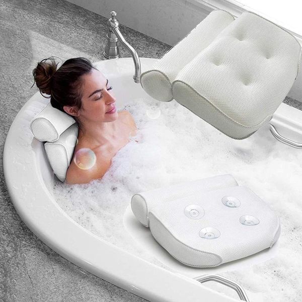 

pillow bath tub luxury spa cushion neck back support foam comfort bathtub 6 suction cup spongy relaxing