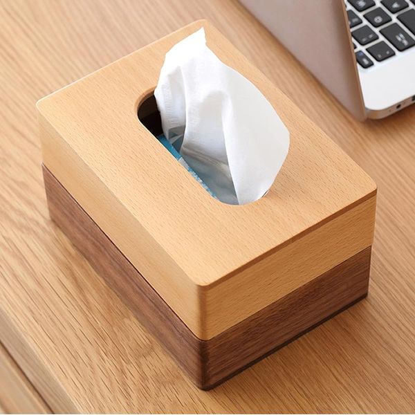 

tissue boxes & napkins fashion beech and black walnut combination wooden box creative two-color decorative art boxs