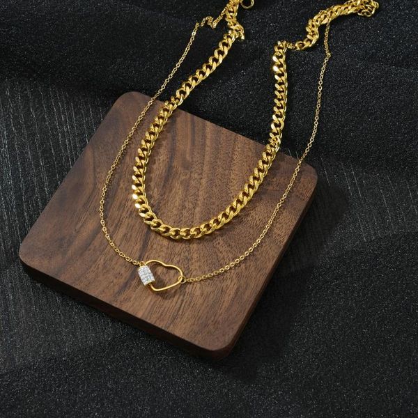 

chains fashion stainless steel heart necklace double oval pendant for women girlfriend couple valentines day jewelry gift, Silver