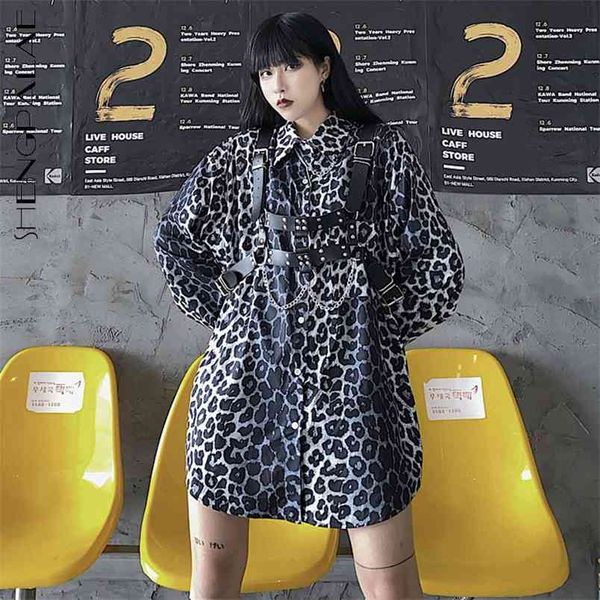 

harajuku style leopard blouse woemn's spring lapel large size single breasted long sleeve shirt and chian 210427, White