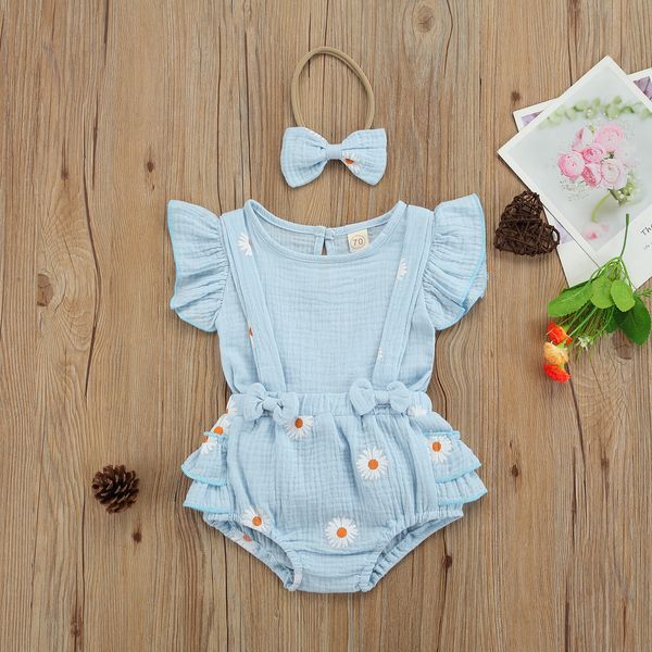

0-18m flower baby girls clothes set summer born infant girl t shirt ruffles shorts overalls outfits clothing 210515, White
