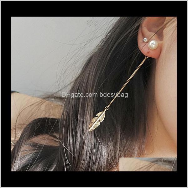 

& chandelier jewelry simulated pearls long tassel dangle earrings for women leaf feather brincos bijoux boucle doreille jewelry earring t145, Silver