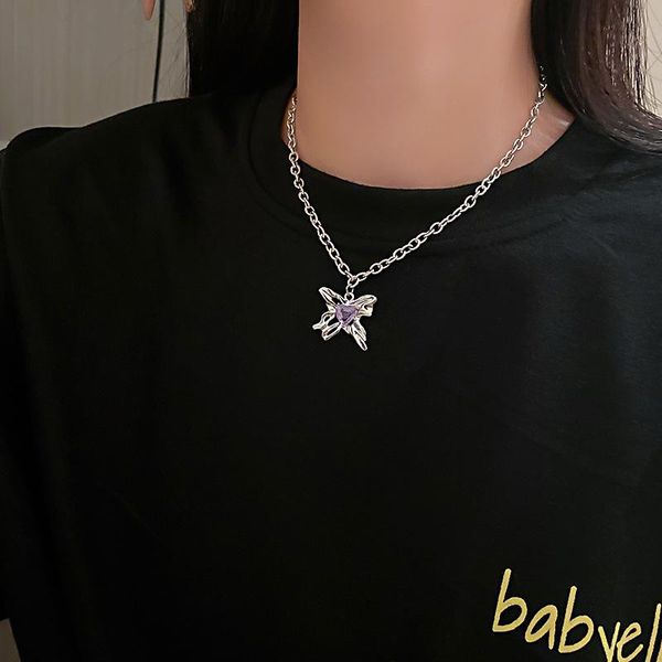

chains hip hop fashion jewelry with rhinestone love butterfly simple clavicle chain temperament necklace for women gifts wholesale, Silver
